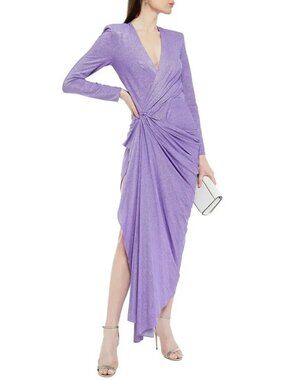Redemption Draped Long Dress in Metallic Purple